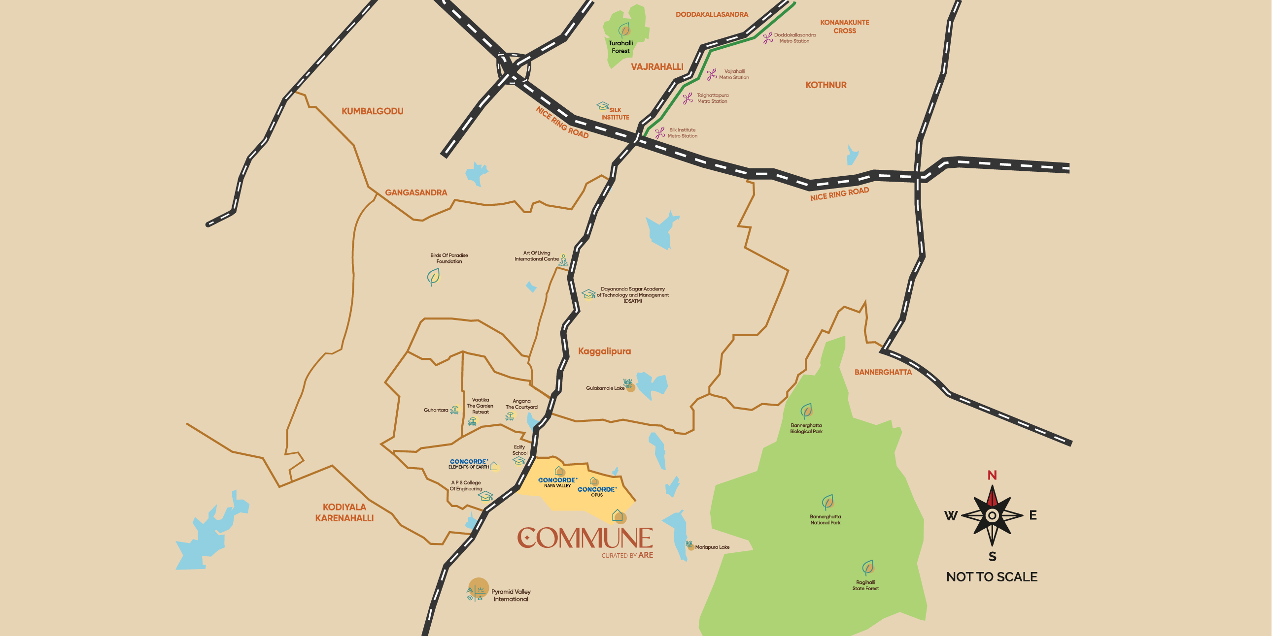 Location map showing Commune by ARE on Kanakapura Road